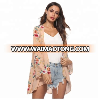 Wholesale Women Fashion Designer Custom t shirt Printing Chiffon Cover Up Kimono Beach Wear